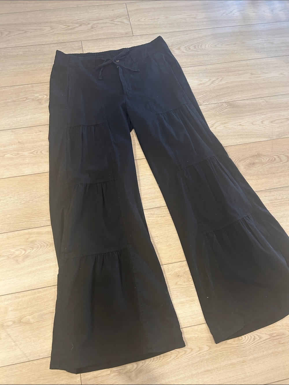 Wide Leg Tiered Black Boho Women's Pants